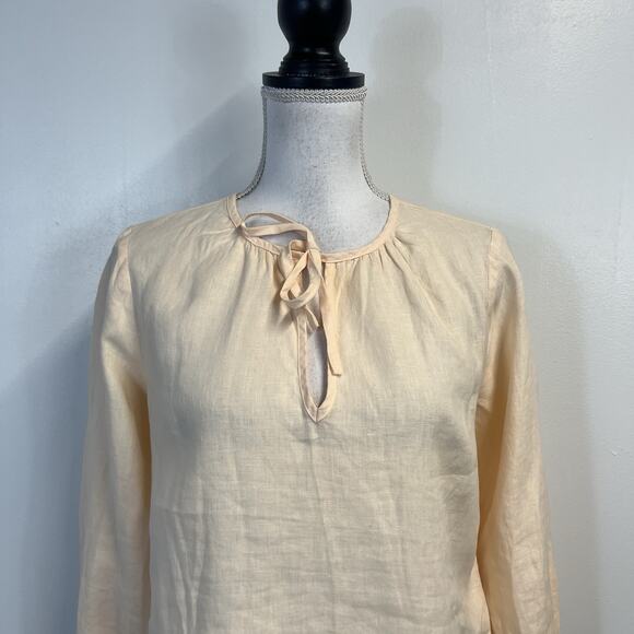 Cloth & Stone Blouse Women's Size XS Peach Linen Pullover Smocking Peasant Boho - Picture 2 of 6